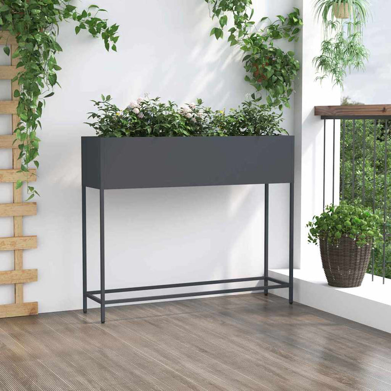 vidaXL Magas Kerti Cserép Antracit 100 x 26 x 82 cm Acél
