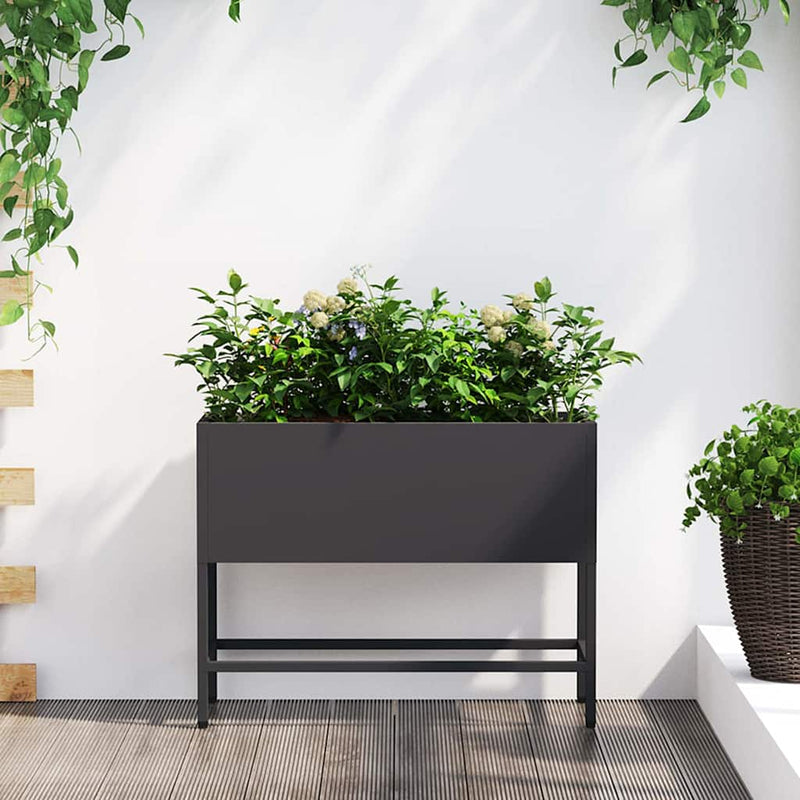 vidaXL Magas Kerti Cserép Fekete 60 x 26 x 45 cm Acél
