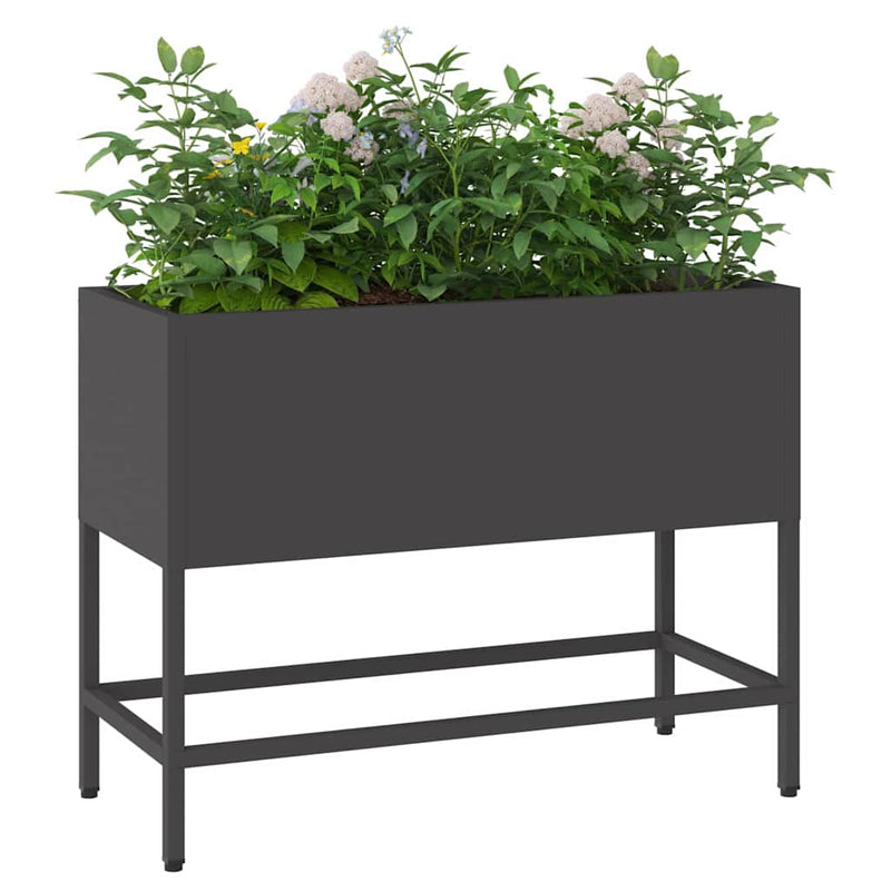 vidaXL Magas Kerti Cserép Fekete 60 x 26 x 45 cm Acél