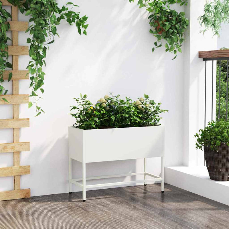 vidaXL Magas Kerti Cserép Fehér 60 x 26 x 45 cm Acél