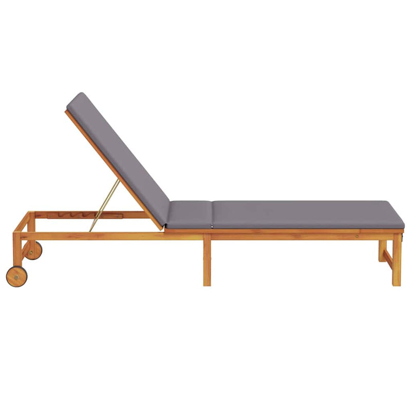 vidaXL Napozó párnával 1-személy Barna 53 x 202 x 89cm Tömör akácfa