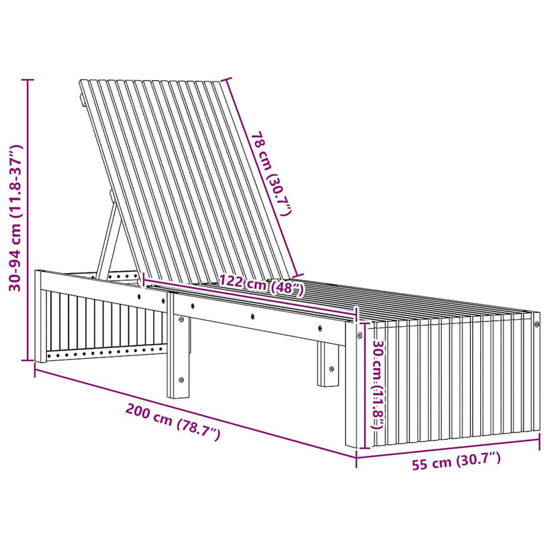 vidaXL Napozó 1-személy Barna 200 x 55 x 94cm Tömör akácfa
