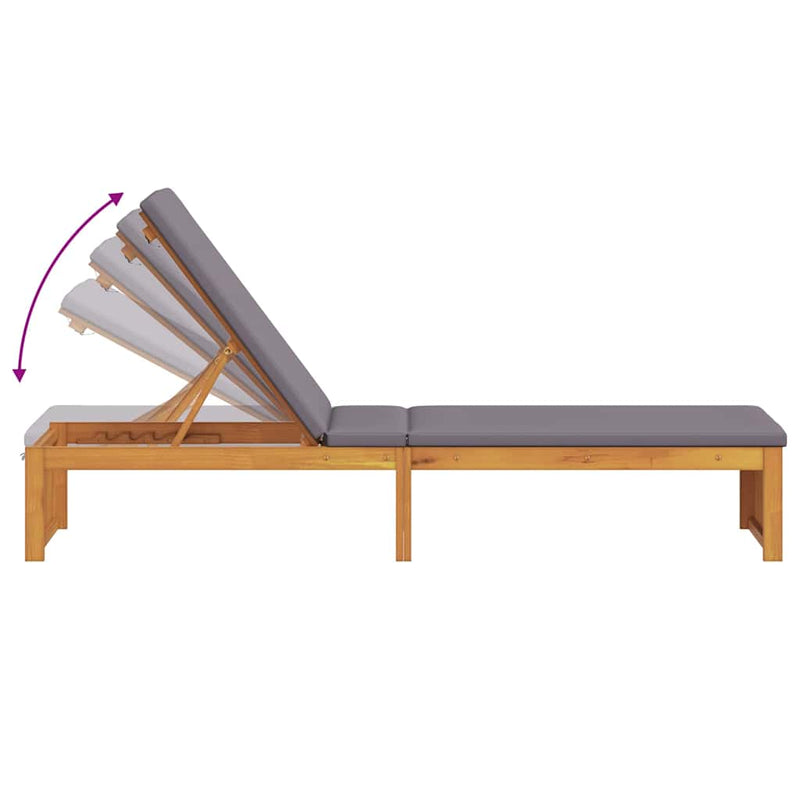 vidaXL Napozó párnával 1-személy Barna 200 x 55 x 94cm Tömör akácfa
