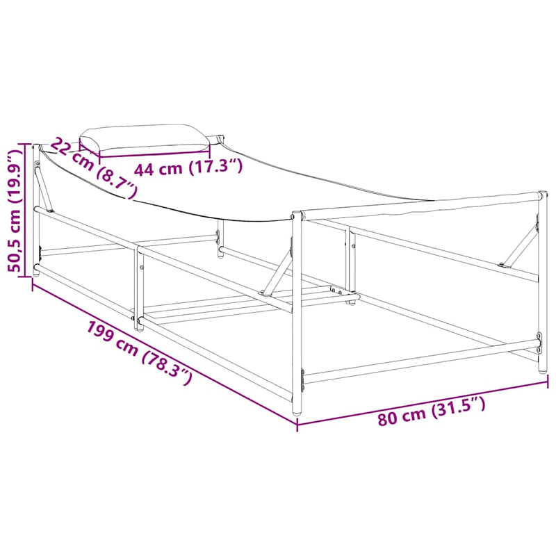 vidaXL Napozóágy Antracit 200 x 74 x 73 cm Textilén és acél