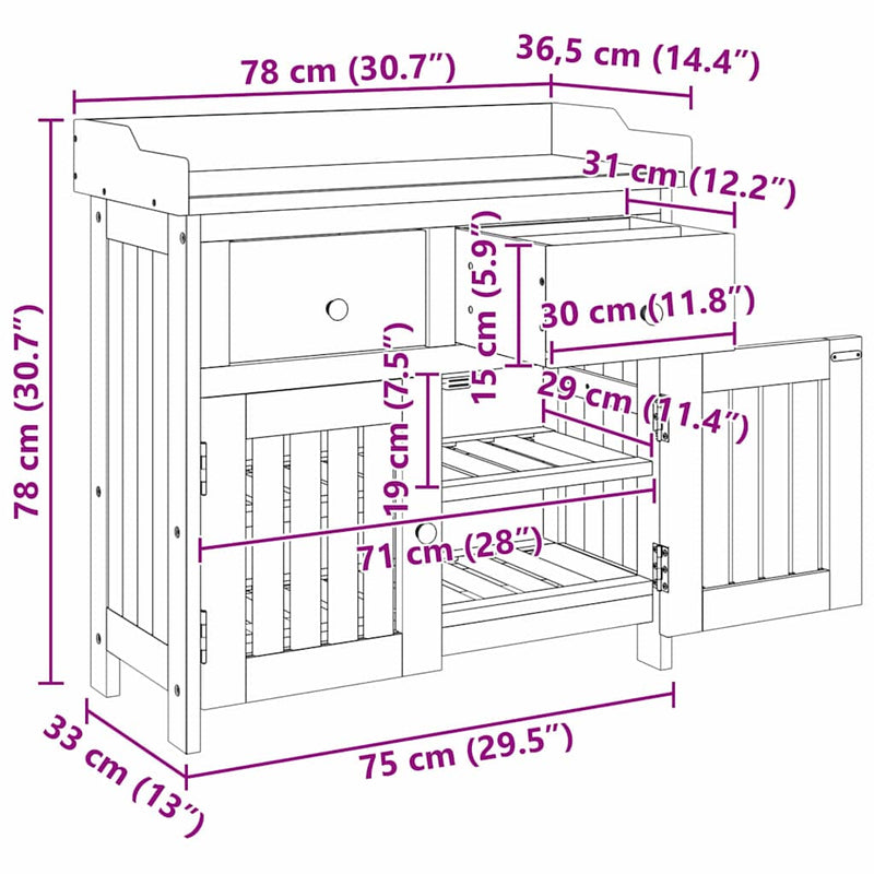vidaXL Kerti szekrény fiókkal Barna 78 x 36,5 x 78 cm Tömör Akácfa