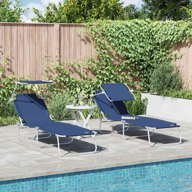 vidaXL Napozó 2-személy 2 pcs Kék 58 x 188 x 77cm szövet