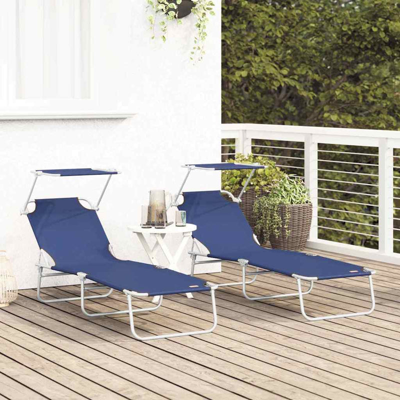 vidaXL Napozó 2-személy 2 pcs Kék 58 x 188 x 77cm szövet