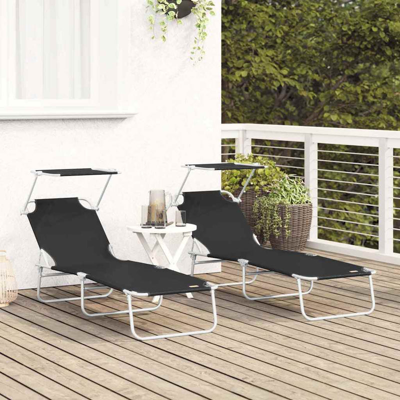 vidaXL Napozó 2-személy 2 pcs Fekete 58 x 188 x 77cm szövet
