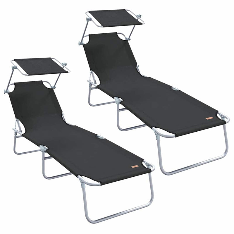 vidaXL Napozó 2-személy 2 pcs Fekete 58 x 188 x 77cm szövet
