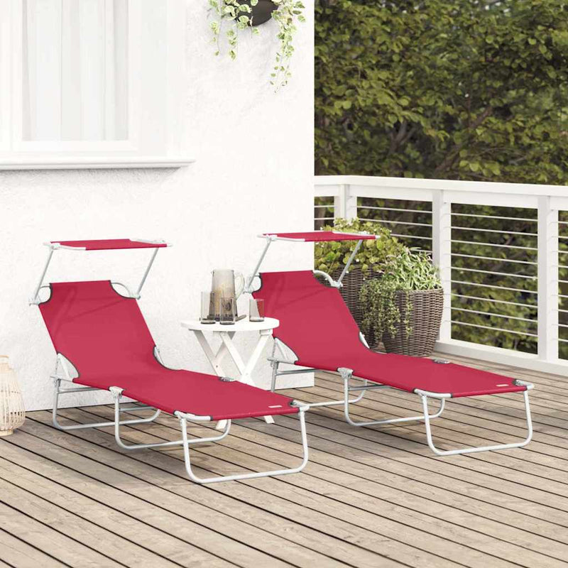 vidaXL Napozó 2-személy 2 pcs Piros 58 x 188 x 77cm szövet