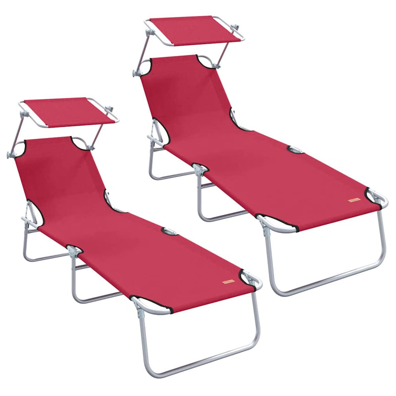 vidaXL Napozó 2-személy 2 pcs Piros 58 x 188 x 77cm szövet