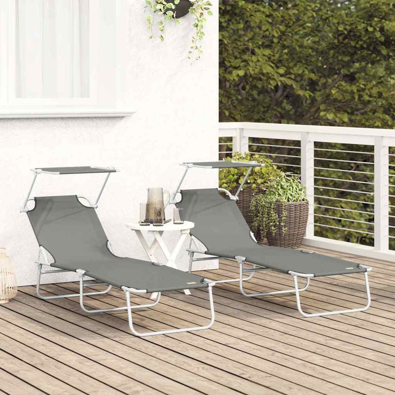 vidaXL Napozó 2-személy 2 pcs Szürke 58 x 188 x 77cm szövet