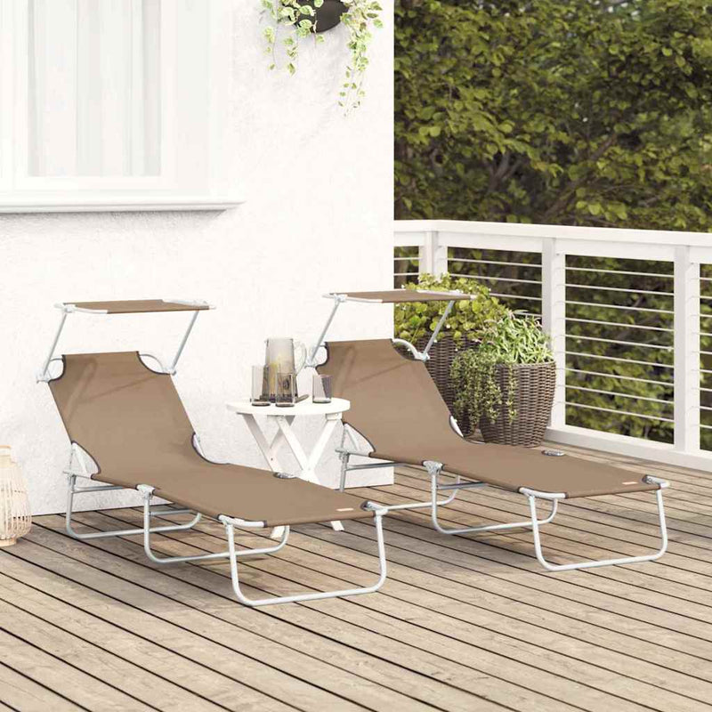 vidaXL Napozó 2-személy 2 pcs Tópszínű 58 x 188 x 77cm szövet