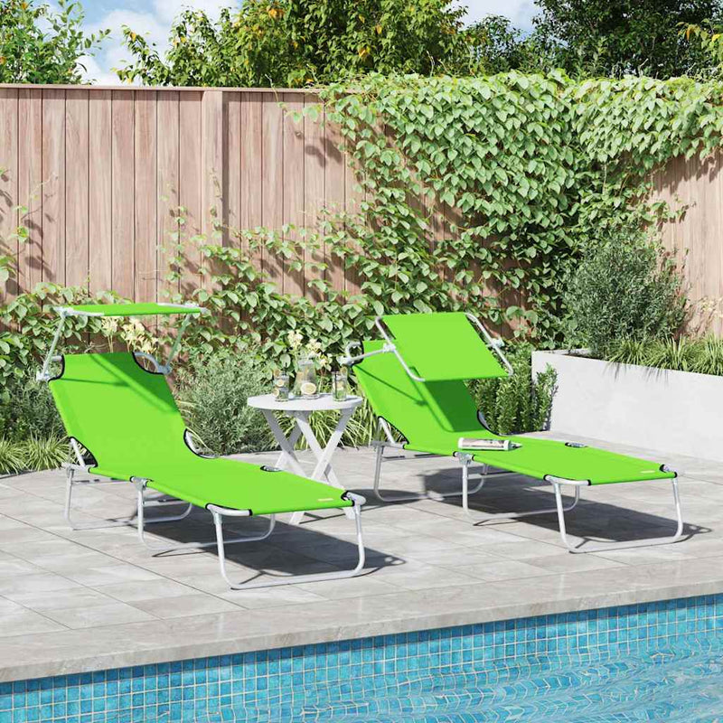 vidaXL Napozó 2-személy 2 pcs Zöld 58 x 188 x 77cm szövet