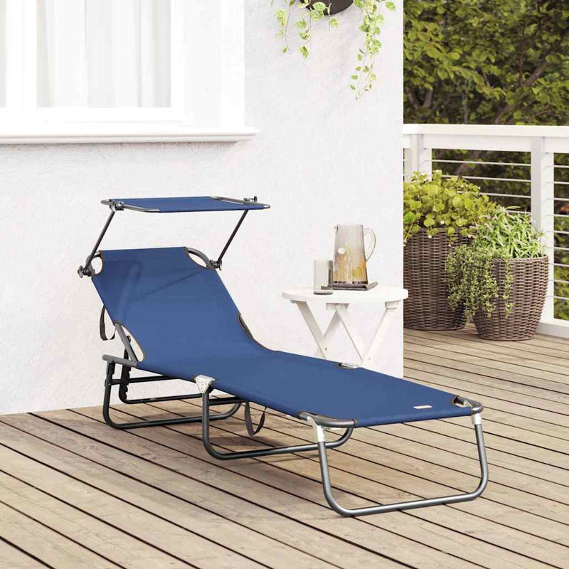 vidaXL Összecsukható nyugágy párnával Kék 56 x 190 x 81cm szövet