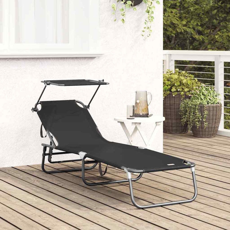 vidaXL Összecsukható nyugágy párnával Fekete 56 x 190 x 81cm szövet