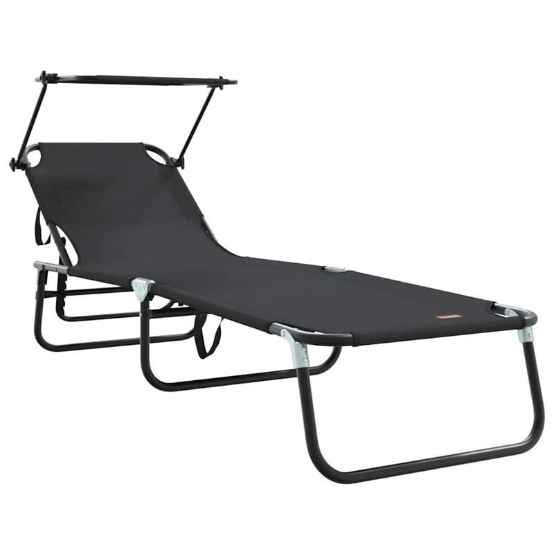 vidaXL Összecsukható nyugágy párnával Fekete 56 x 190 x 81cm szövet