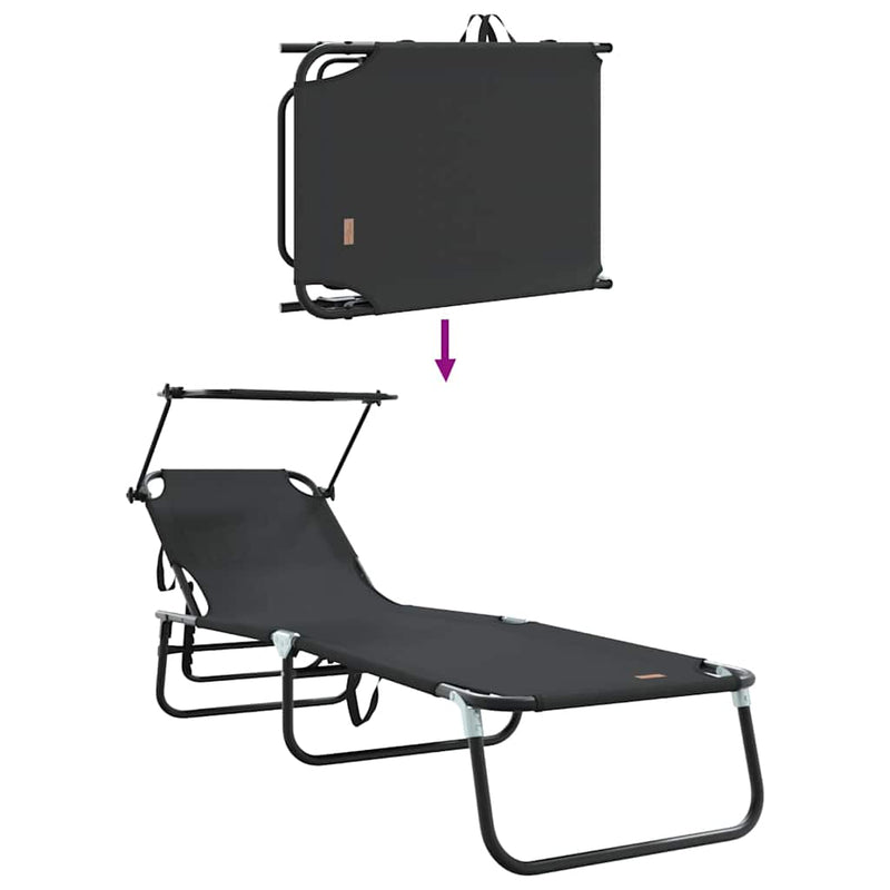 vidaXL Összecsukható nyugágy párnával Fekete 56 x 190 x 81cm szövet