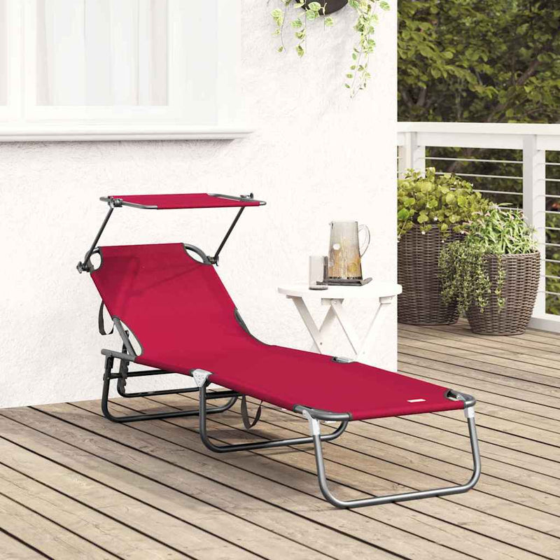 vidaXL Összecsukható nyugágy párnával Piros 56 x 190 x 81cm szövet