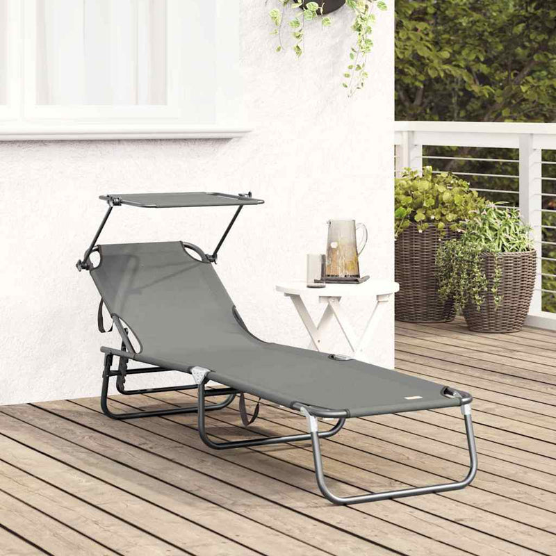 vidaXL Összecsukható nyugágy párnával Szürke 56 x 190 x 81cm szövet