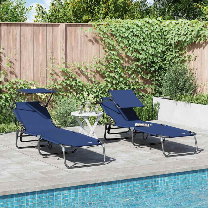 vidaXL Összecsukható nyugágy párnával 2 pcs Kék 56 x 190 x 81cm szövet