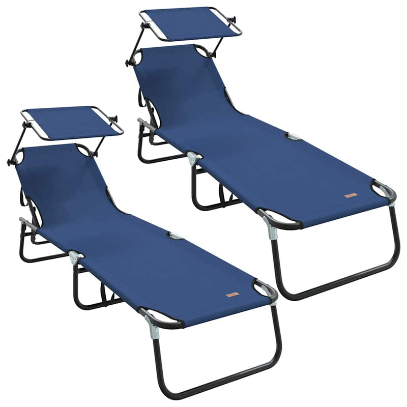 vidaXL Összecsukható nyugágy párnával 2 pcs Kék 56 x 190 x 81cm szövet