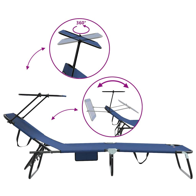 vidaXL Összecsukható nyugágy párnával 2 pcs Kék 56 x 190 x 81cm szövet