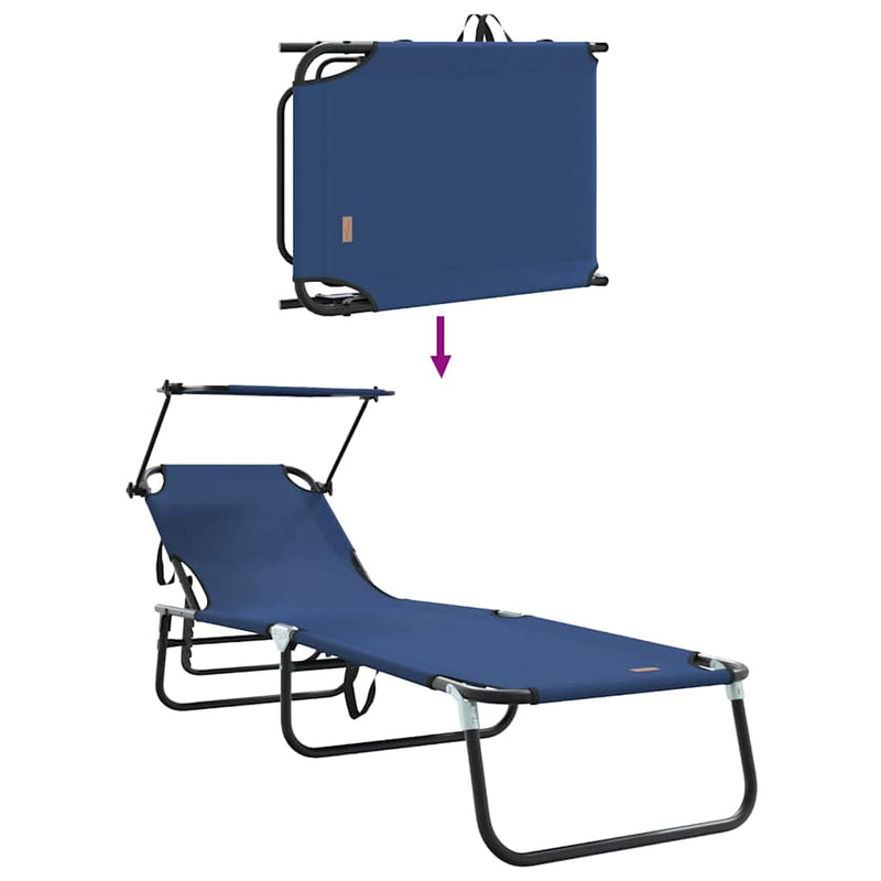 vidaXL Összecsukható nyugágy párnával 2 pcs Kék 56 x 190 x 81cm szövet