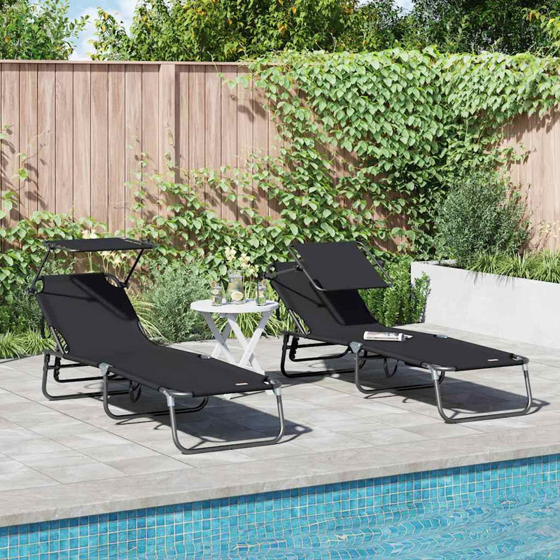 vidaXL Összecsukható nyugágy 2 pcs Fekete 56 x 190 x 81cm szövet