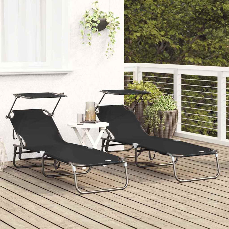 vidaXL Összecsukható nyugágy 2 pcs Fekete 56 x 190 x 81cm szövet
