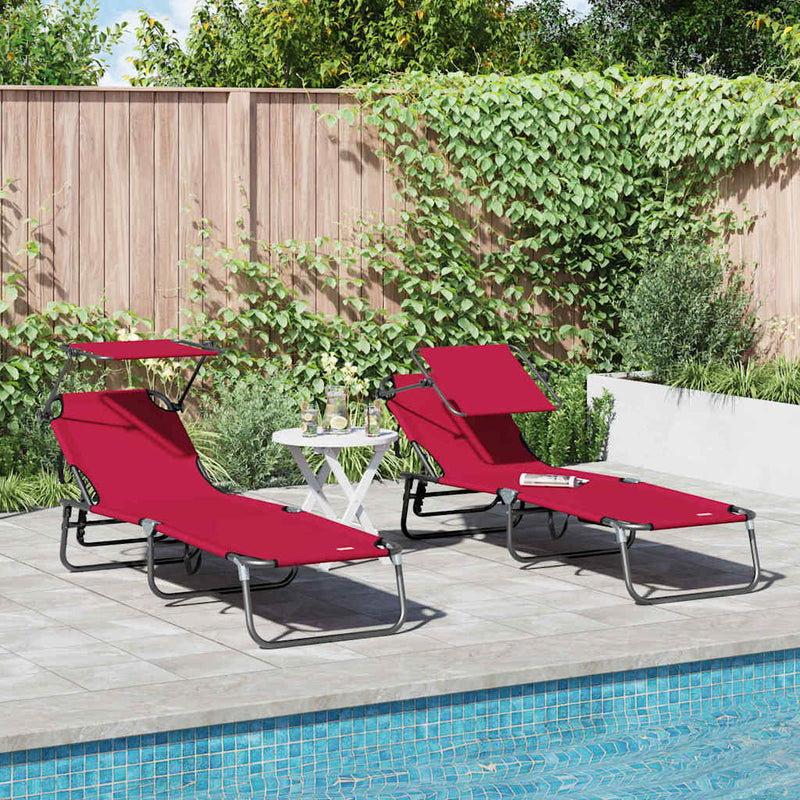vidaXL Összecsukható nyugágy 2 pcs Piros 56 x 190 x 81cm szövet