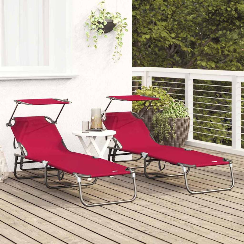 vidaXL Összecsukható nyugágy 2 pcs Piros 56 x 190 x 81cm szövet