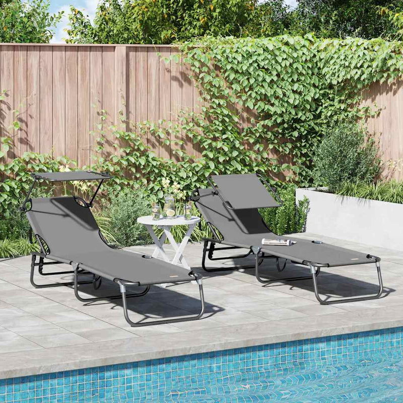 vidaXL Összecsukható nyugágy 2 pcs Szürke 56 x 190 x 81cm szövet