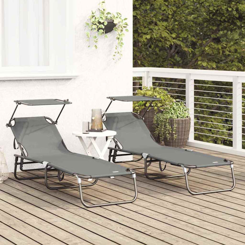 vidaXL Összecsukható nyugágy 2 pcs Szürke 56 x 190 x 81cm szövet