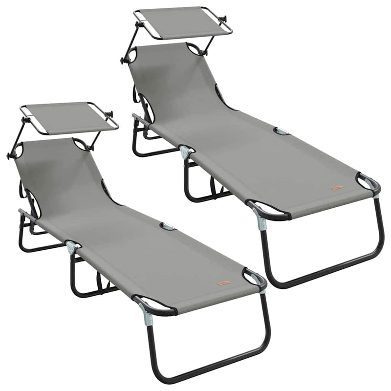 vidaXL Összecsukható nyugágy 2 pcs Szürke 56 x 190 x 81cm szövet