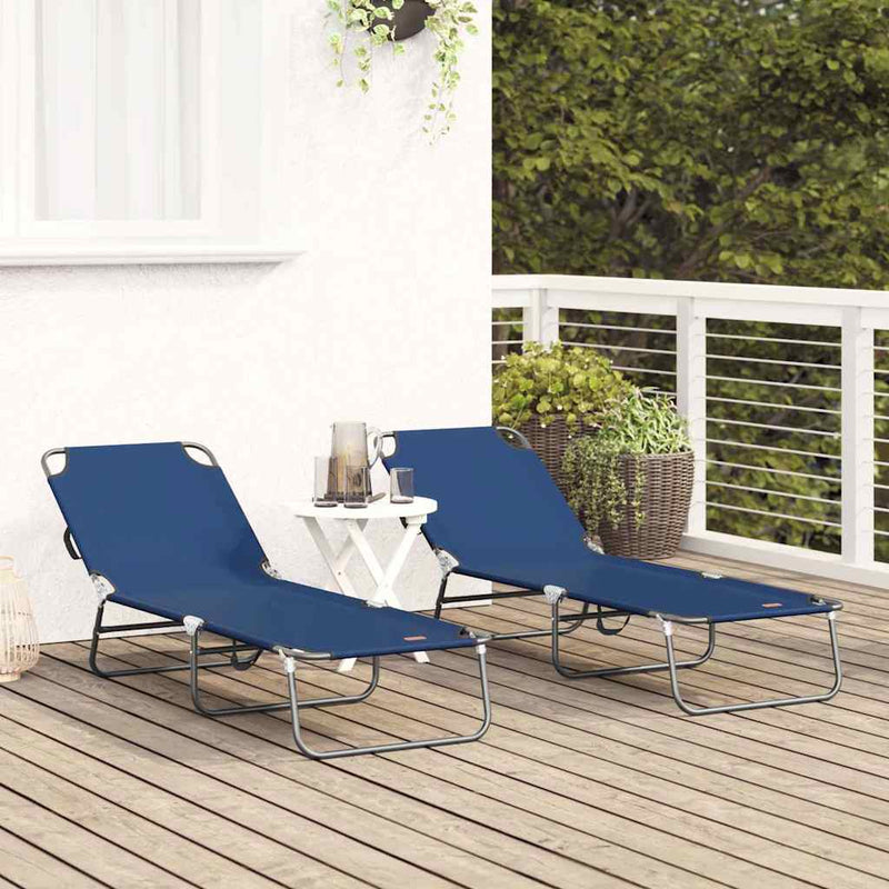 vidaXL Összecsukható nyugágy 2 pcs Kék 56 x 189 x 87cm szövet