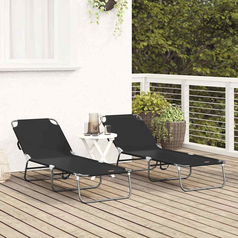 vidaXL Összecsukható nyugágy 2 pcs Fekete 56 x 189 x 87cm szövet