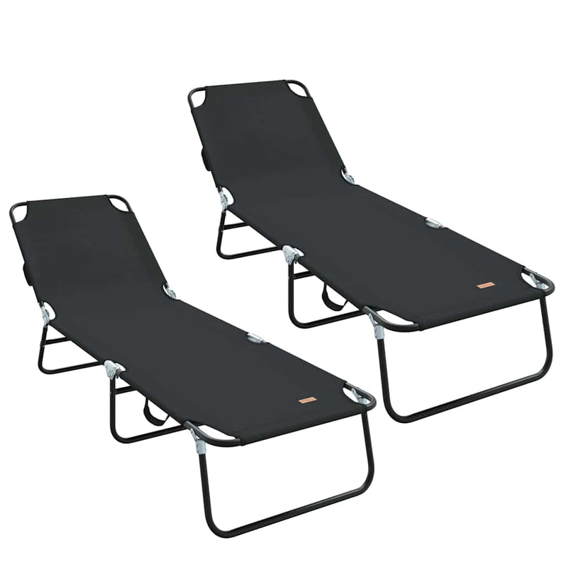 vidaXL Összecsukható nyugágy 2 pcs Fekete 56 x 189 x 87cm szövet