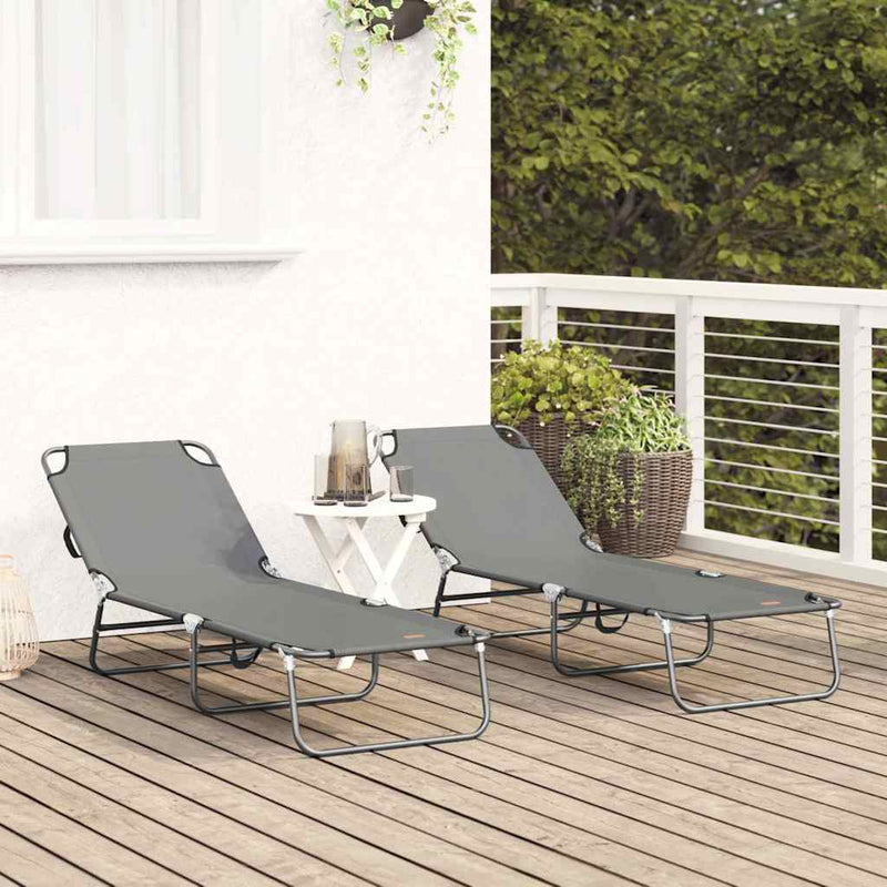 vidaXL Összecsukható nyugágy 2 pcs Szürke 56 x 189 x 87cm szövet