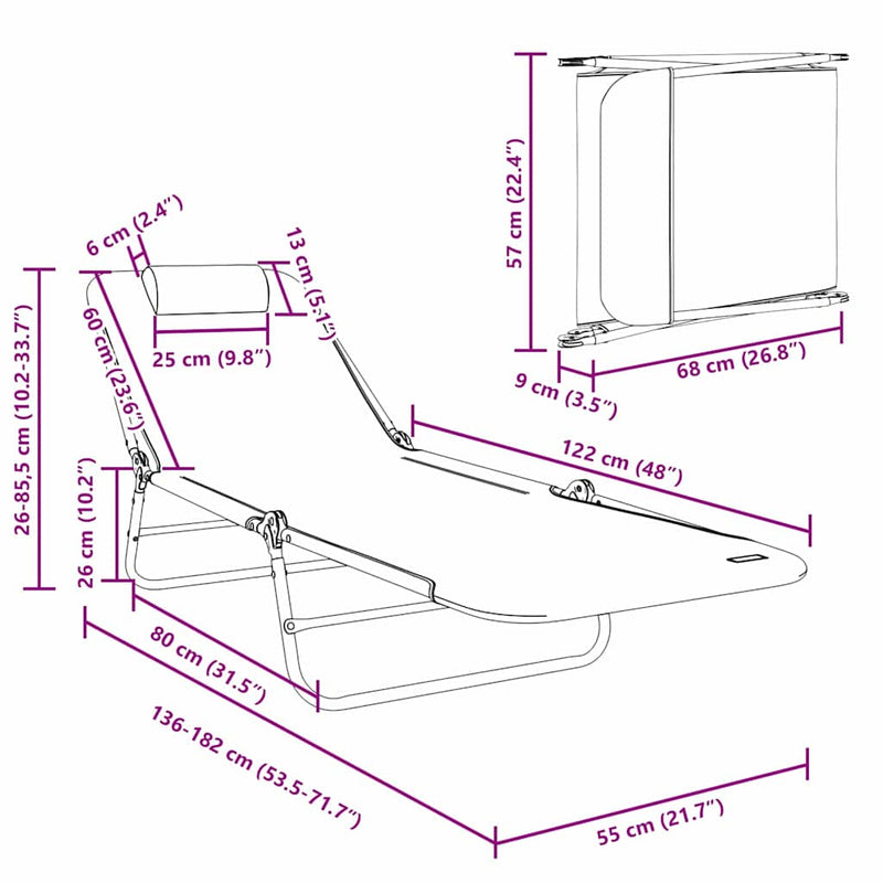 vidaXL Összecsukható nyugágy 1-személy Zöld 182 x 55 x 85.5 cm Fém