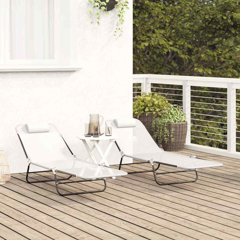 vidaXL Összecsukható nyugágy 2 pcs Krém 182 x 55 x 85.5 cm Textilén