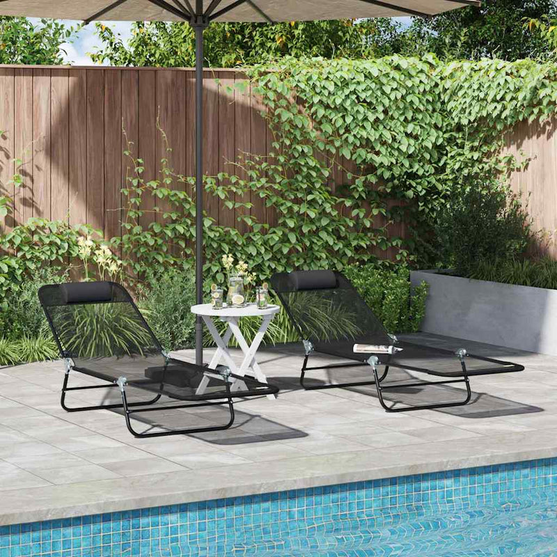 vidaXL Összecsukható nyugágy 2 pcs Fekete 182 x 55 x 85.5 cm Textilén