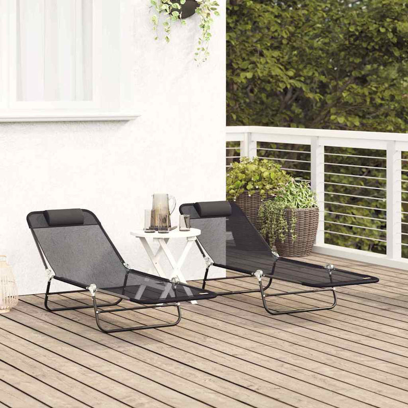 vidaXL Összecsukható nyugágy 2 pcs Fekete 182 x 55 x 85.5 cm Textilén