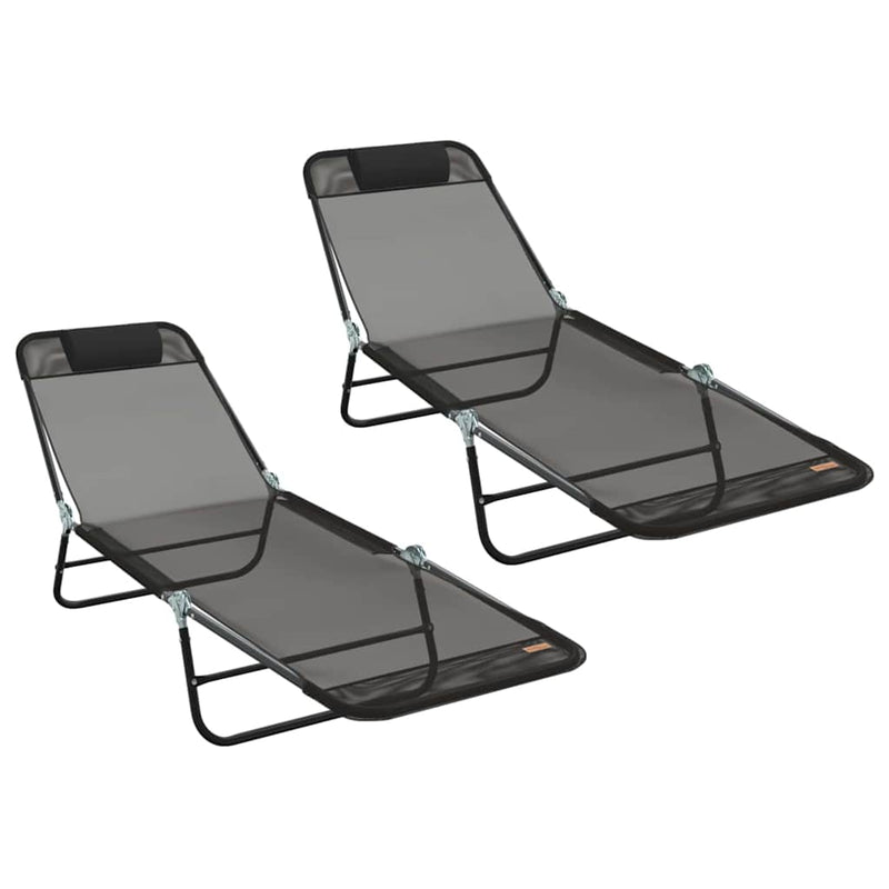 vidaXL Összecsukható nyugágy 2 pcs Fekete 182 x 55 x 85.5 cm Textilén