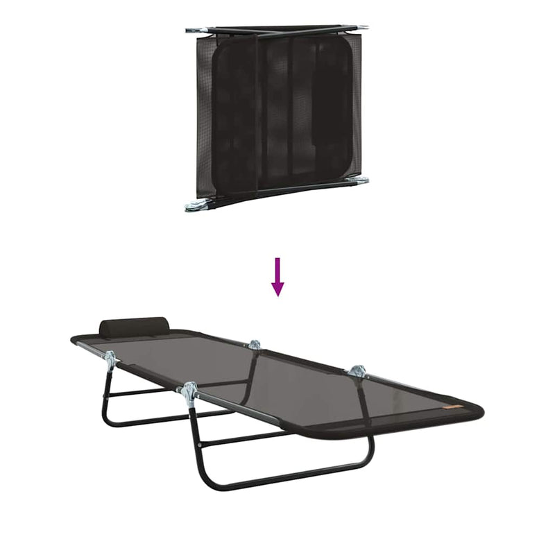 vidaXL Összecsukható nyugágy 2 pcs Fekete 182 x 55 x 85.5 cm Textilén