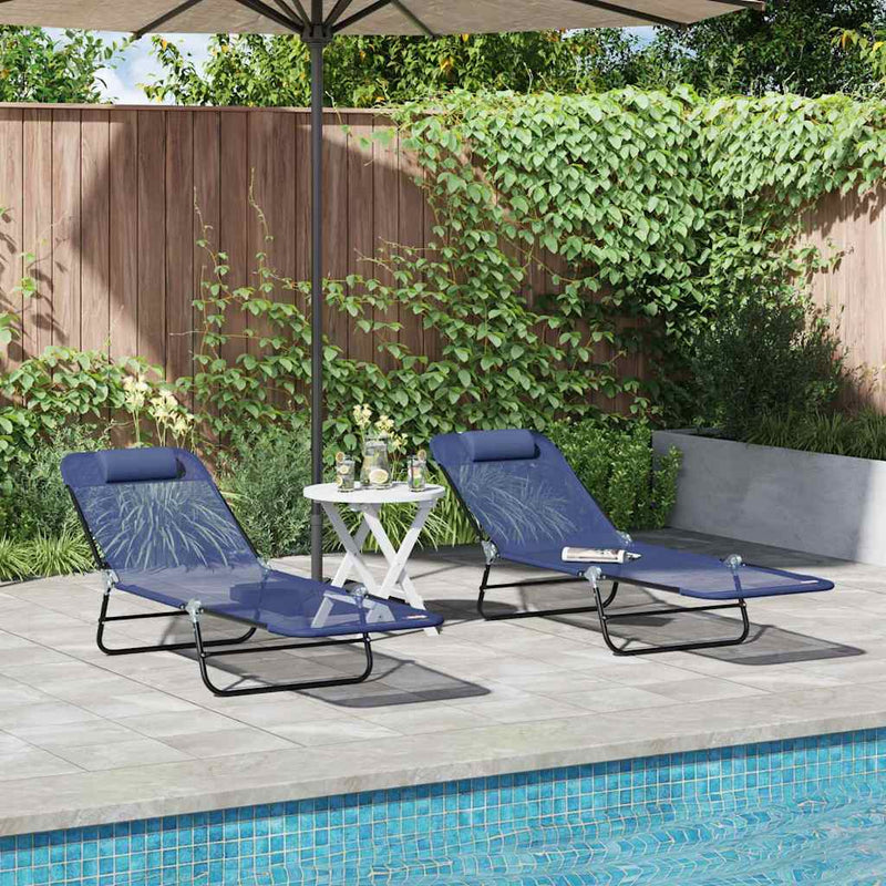 vidaXL Összecsukható nyugágy 2 pcs Tengerészkék 182 x 55 x 85.5 cm