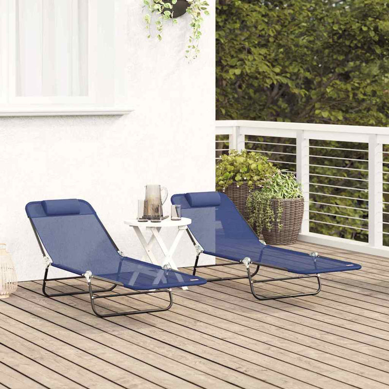 vidaXL Összecsukható nyugágy 2 pcs Tengerészkék 182 x 55 x 85.5 cm