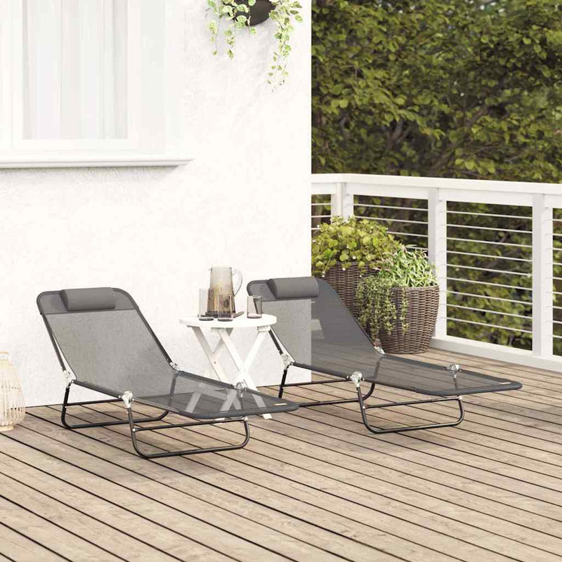 vidaXL Összecsukható nyugágy 2 pcs Szürke 182 x 55 x 85.5 cm Textilén