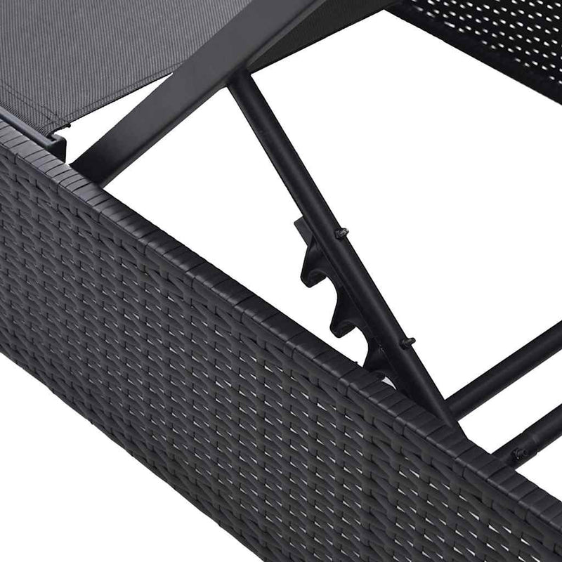 vidaXL Napozó párnával 1-személy Fekete 60 x 200 x 27cm polirattan