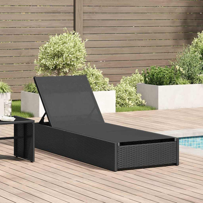 vidaXL Napozó párnával 1-személy Fekete 60 x 200 x 27cm polirattan
